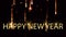 Animation golen text Happy New Year with orange light sparkle..
