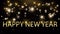 Animation golen text Happy New Year with orange light sparkle..