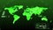 Animation green environment world map showing major continents of America Asia Europe Africa Australia computer concept
