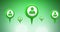 Animation of green location pins with people icons on green background