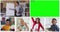 Animation of green screen and video screens of diverse teacher and four children in online lesson