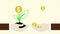 Animation hand holding with money tree and coins dollar falling