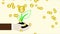 Animation hand holding with money tree and coins dollar falling