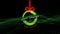 Animation of happy christmas neon text and christmas bauble over green mesh