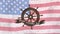 Animation of happy columbus day over ship steering wheel and american flag