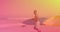 Animation of happy couple at beach on sunny day carrying surfboards over colourful light