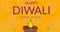 Animation of happy diwali festival of light over neon pumpkin on brown background