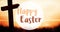 Animation of happy easter text over cross and grass