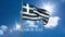 Animation of happy labor day text over flag of greece and clouds