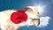 Animation of happy labor day text over flag of japan and clouds