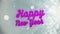 Animation of happy new year over grey background with dots