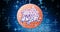 Animation of happy new year text in purple and white, on orange disco ball over blue stars