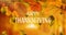 Animation of happy thanksgiving day text over autumn leaves