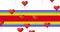 Animation of heart balloons over hands making rainbow heart on rainbow background