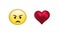 Animation of heart and sad social media emoji icons over white background