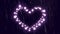 Animation of heart shape of glowing pink stars twinkling on dark textured background