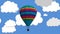 Animation of hexagon pattern over hot air balloon and clouds against blue background