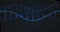 Animation of illuminated blue dna helix moving against black background