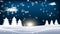 Animation illustration. Winter night landscape. Sky with clouds and the moon, the snow-covered field, forest, snow. Christmas back