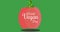 Animation of illustration of world vegan day text in white on red apple, over green background