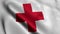 Animation of The International Red Cross and Red Crescent Movement Flag. Realistic Fabric Texture Satin Red Cross Flag Background