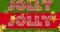 Animation of jolly text in red and white pattern on red and green stripes, with gold christmas stars