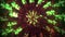 Animation of kaleidoscope of 3d green and red shapes rotating on black background