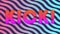 Animation of kick in pink and orange text over black and white wavy lines