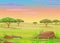 Animation landscape of the African savanna.