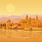 Animation landscape: the ancient Indian city: temples, palaces, dwellings, river bank.