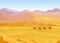 Animation landscape: desert, caravan of camels.