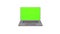 Animation of laptop computer with green screen, graphic mockup of notebook