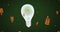 Animation of leaves floating over bulb with tree on green background