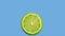 animation of a lime jumping or hitting the edges of the screen on a blue background