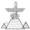 Animation linear drawing: God Apop Sacred winged Serpent sits atop the pyramid.