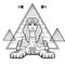 Animation linear portrait: Egyptian sphinx body of a lion and the head of a man. Door is inside body.