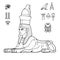 Animation linear portrait: Egyptian sphinx body of a lion and the head of a woman.