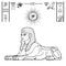 Animation linear portrait: Egyptian sphinx body of a lion and the head of a woman.