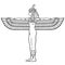 Animation linear portrait: winged goddess of justice Maat. Full growth. Profile view.