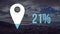 Animation of location icon with percentage and city in background