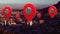 Animation of location icons with city in background