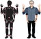 FOR ANIMATION. man character in green shirt, doll with separate joints. Gestures for animated work movement. Parts of body templat