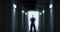 Animation of man silhouette standing in dark corridor