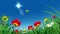 Animation of meadow flowers and flying butterfly