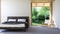 Animation of modern contemporary loft style bedroom with tropical garden view 3d render