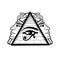 Animation monochrome drawing: symbol of  Egyptian pyramid, eye of Horus, profile of the pharaoh.