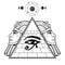 Animation monochrome drawing: symbol of  Egyptian pyramid, eye of Horus, profile of the pharaoh.