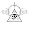 Animation monochrome drawing: symbol of  Egyptian pyramid, eye of Horus, Sacred geometry.