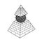 Animation monochrome drawing: symbol of  Egyptian pyramid with a separate vertex and burning ball inside.