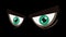 Animation in motion of angry red-green eyes on a black background